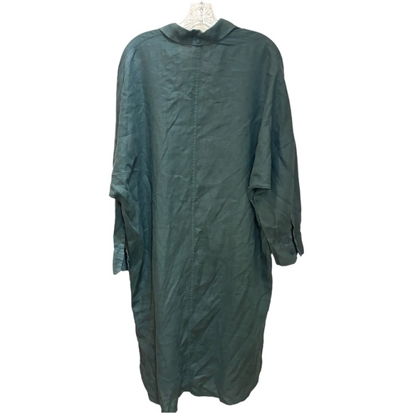 MaxMara Procida Long Sleeve Flax Linen Shirt dress In Dark Green - Picture 4 of 5